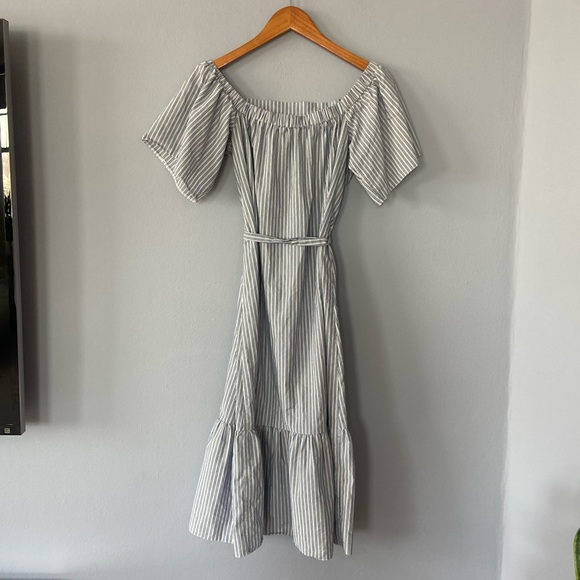 🛑SOLD ASOS Off the Shoulder Cotton MIDI Dress in Blue Stripe Size 6 - Picture 9 of 11